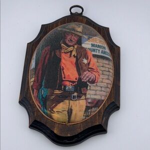 JOHN WAYNE Western Wall Plaque with Cowboy Design Beaded Glass